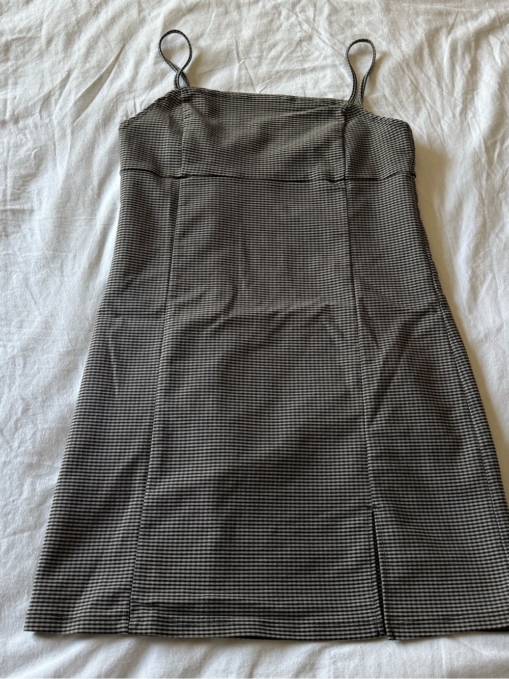Garage Black and White Houndstooth Spaghetti Strap Mini Dress